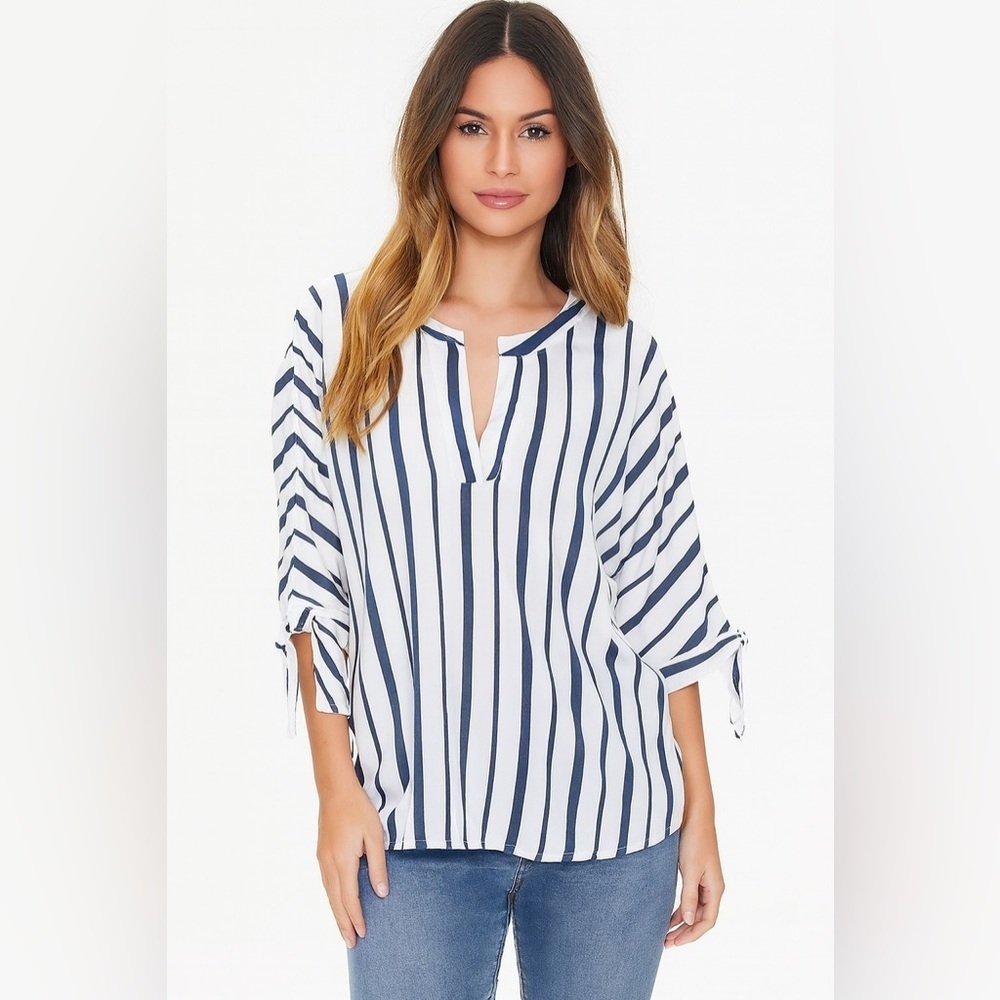 Blue Rain Large Women's Striped Cold Shoulder Blouse